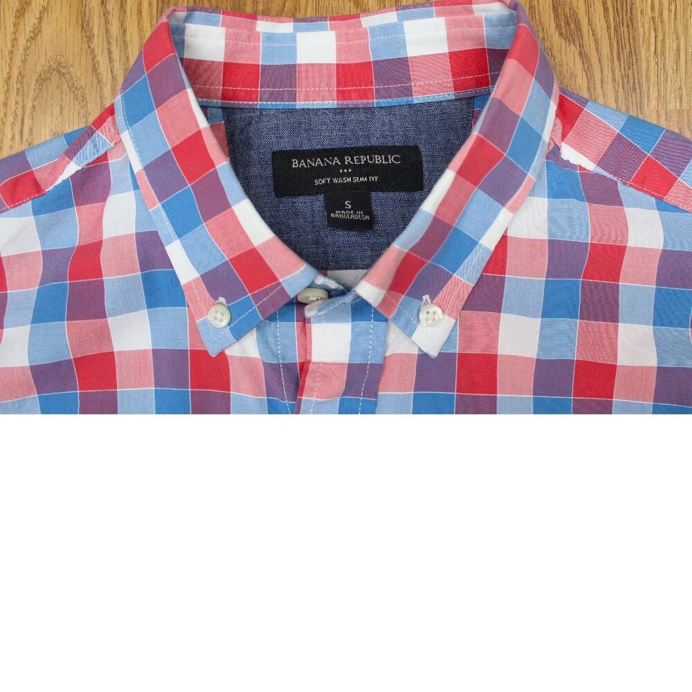 BANANA REPUBLIC SLIM FIT 100% COTTON SHIRT CHECK PLAID Sz SMALL, S